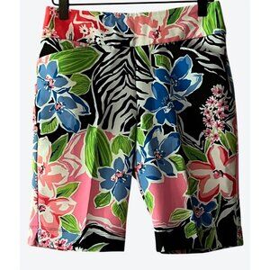 Ibkul Women's Size 2 Amelia Multicolor Floral Elastic Waist Shorts 27" x 9.5"
